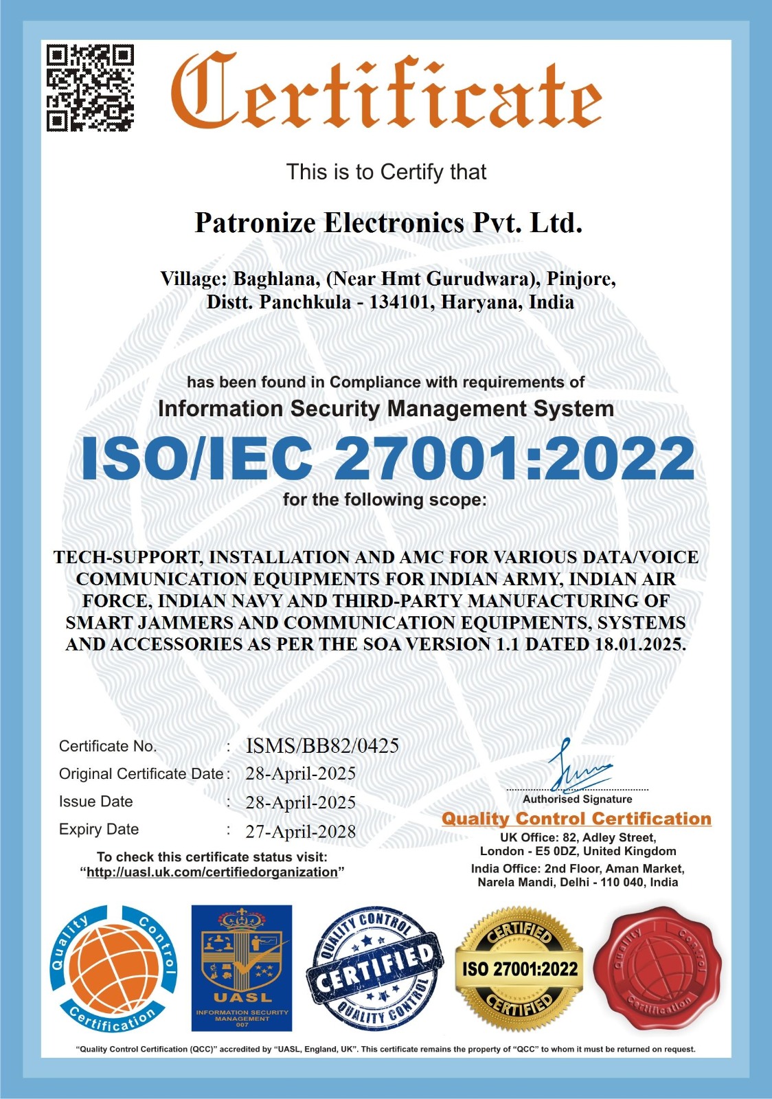 ISO 27001:2022 information security management certificate